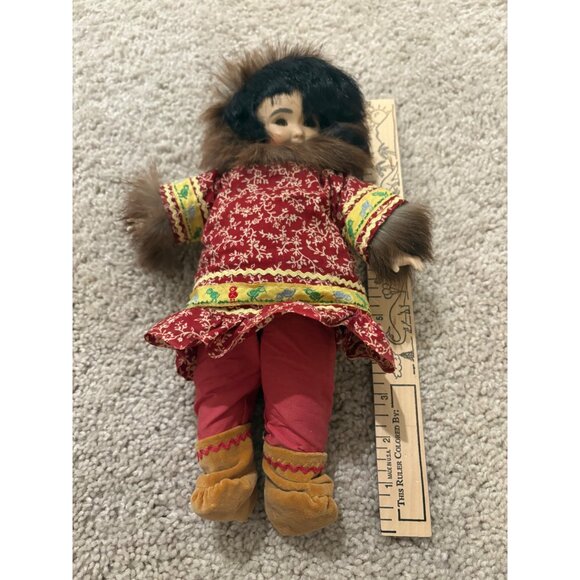 Vintage Arctic-Inspired Porcelain Eskimo Doll Tall Wooden Body‎ Moveable Legs - Picture 10 of 10